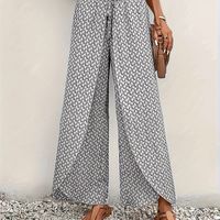 pantalones anchos cruzados con estampado integral elegantes pantalones de pierna ancha con lazo para primavera y otono ropa de mujer