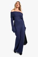 vestido jersey oversize premium de punto canale con escote bardot navy