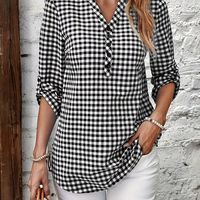 camisa de cuadros con botones camisa casual de cuello en v para primavera ropa de mujer