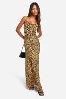 vestido maxi de leopardo con escote plisado brown