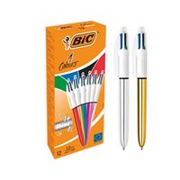 bic 4 colours shine ballpoint pens assorted metallic barrels pack 12