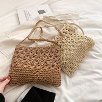 bolsos tote de paja tejidos a mano accesorios de moda de verano estilo boho bolsos de hombro de una sola correa huecos bolso de playa de diseno dulce y chic