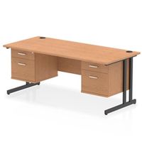 impulse 1800x800 desk oakblack cantilever leg 2x2 drawer fixed ped