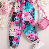 pantalones de jogging lindos y casuales para ninas pequenas con estampado de gato y grafico de dibujos animados para primavera verano y otono