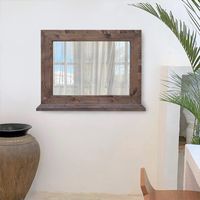 espejo de pared de madera maciza con balda en tonos oscuros 58x48cm