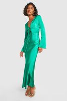 vestido tall maxi de raso con atadura frontal verde