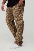 pantalon plus cargo destenido con costuras antidesgarros cremallera en el bajo estampado de camuflaje y estampado de bosque verde