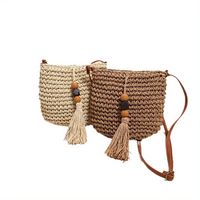 bolso bandolera clasico de paja tejida con cuentas de madera y borla bolso de hombro estilo bohemio para mujer bolso de playa de verano