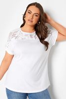 yours camiseta blanca algodon con panel malla floral mujer curvy y tallas grandes yours