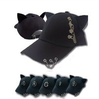 gorro de beisbol con orejas de gato de moda estrella de hip hop luna calavera avion remache cadena anillo decoracion gorra de sol ajustable y ligera para mujeres y hombres