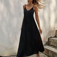 vestido de tirantes solido con cuello en v elegante vestido maxi sin mangas ropa de mujer