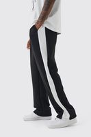 pantalon tall holgado de tejido por urdimbre con bordado y panel lateral negro