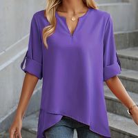 blusa con cuello en v entallado y dobladillo asimetrico elegante top suelto de media manga cruzada para primavera y otono ropa de mujer