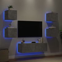 vidaxl muebles de tv de pared con luces led 5 piezas gris hormigon