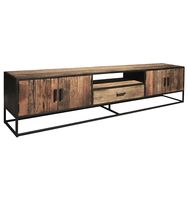 mueble tv 4 puertas 1 cajon l240 cm en madera reciclada y metal negro