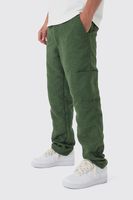 pantalon cargo grueso de tejido boucle con cintura fija y pernera recta verde