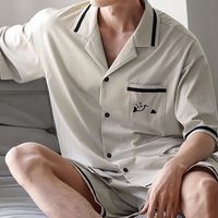 conjunto de 2 piezas para hombre pijama comodo y casual para estar en casa camisa de manga corta con solapa y pantalones cortos sueltos para primavera y verano ropa de hombre