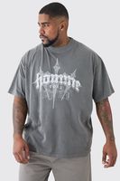 camiseta plus oversize gris con estampado homme en relieve gris