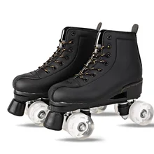 japy artificial leather roller skates double line skates women men adult two line skating shoes patines with white pu 4 wheels