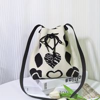 mini bolso de cubo con patron de corazon clasico bolso de hombro con cordon bolso casual para combinar con todo