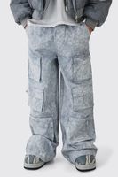 pantalon multi cargo grueso con cintura elastica y lavado a la piedra gris