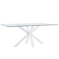 mesa de comedor 160 con tablero de vidrio y patas de metal blanco