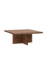 mesa de centro cuadrada de madera maciza en tono nogal de 80x3322cm