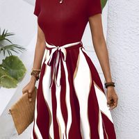 vestido de empalme con cintura de corbata estampada vestido corto versatil para primavera y verano ropa de mujer para vestir elegantemente