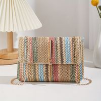 bolso de paja tejido a rayas y colorido bolso bandolera bohemio con cadena mini bolso de hombro de moda para mujeres