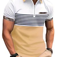 camisa de golf a rayas a juego de colores para hombre camisa casual de media cremallera con cuello para exteriores de manga corta