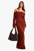 vestido jersey oversize premium de punto canale con escote bardot brown