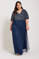 luxe vestido largo azul oscuro adornado con lentejuelas mujer curvy y tallas grandes luxe ultimate embellishment