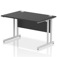 impulse 1200x800mm straight desk black top silver cantilever leg