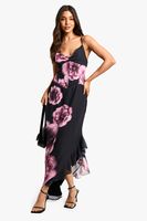 vestido maxi estilo corse de chifon con estampado de flores grandes negro