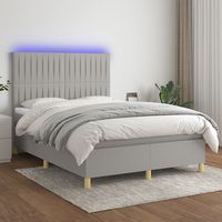 vidaxl cama box spring colchon y luces led tela gris claro 140x200 cm