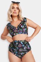 yours top bikini negro de estampado floral de cachemira