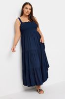 yours vestido largo azul marino de tirantes con cuerpo fruncido mujer curvy y tallas grandes yours