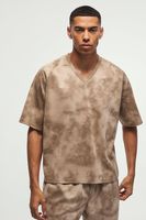 camiseta oversize super gruesa recta texturizada de ante con escote de pico brown