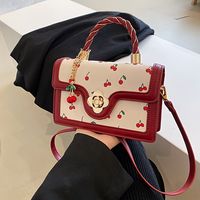 bolso de mano estampado de cereza para mujeres bonito bolso cruzado mini elegante bolso de hombro con cierre de flores y forma cuadrada