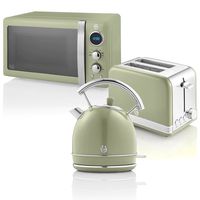 swan retro strp2070gneu set desayuno hervidor agua  tostadora  microondas 800w verde