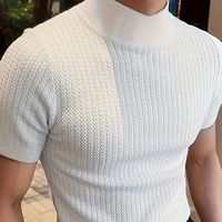 camiseta de manga corta de punto ondulado de cuello alto para hombre top de outfit para estar en casa estilo europeo y americano sencillo para llevar a diario en verano