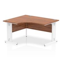 impulse 1400mm left crescent desk walnut top white cable managed leg