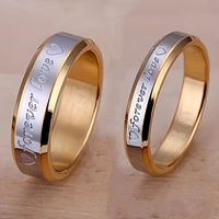 anillo de pareja de acero inoxidable chapado en oro de 18k y plateado para boda