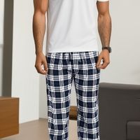 pantalones casuales y comodos de estilo sencillo para hombres sueltos a cuadros y elasticos en la cintura para pijamas en casa