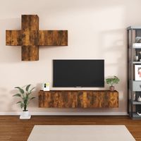 vidaxl juego de mueble tv 7 piezas madera contrachapada roble ahumado