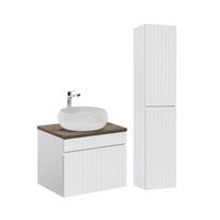 set mueble lavabo redondo y columna estratificado blanco