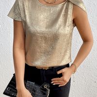 blusa de cuello redondo solido elegante top de mangas retorcidas para primavera y verano ropa de mujer