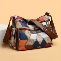 bolso bandolera geometrico para mujer estilo vintage patron de bloques de color con material de poliuretano bolso de hombro de varias capas para uso diario