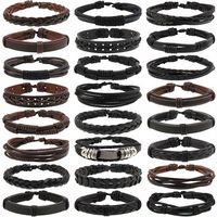 24pcsset pulsera de cuero para hombres conjunto de accesorios de multiples capas tejidas