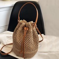 bolso de paja sencillo para mujeres diseno de cordon pequeno tejido bolso de hombro con asa superior para mujeres